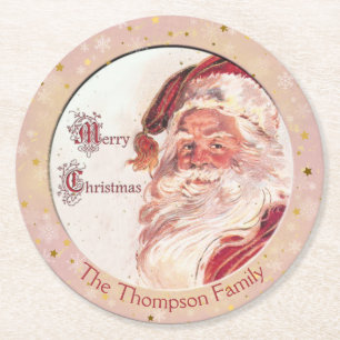 Jolly Old Santa Claus - Merry Christmas Round Paper Coaster