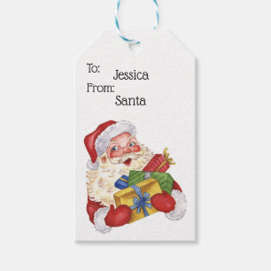 Jolly Old Santa Claus With Gifts Personalized Gift Tags