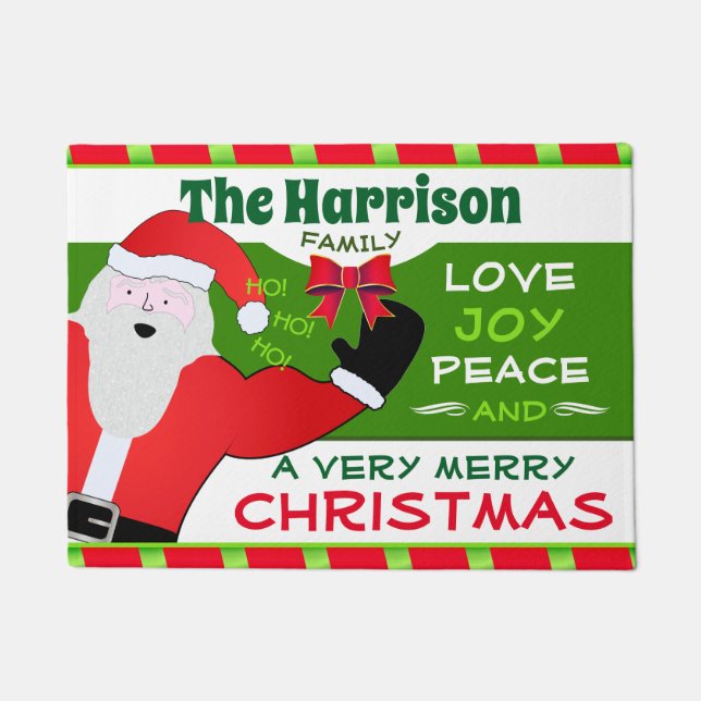 Jolly Old Santa with Your Family Name | Christmas Doormat (Front)