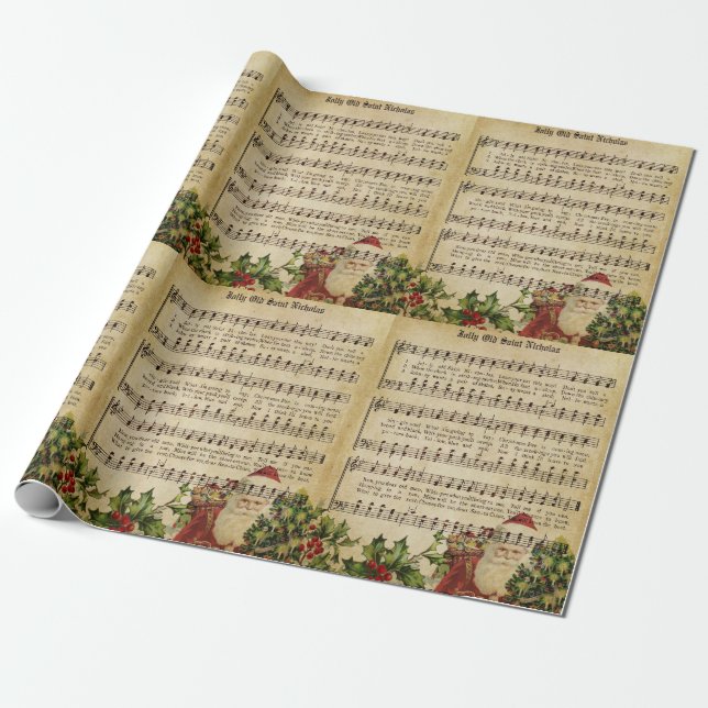 "JOLLY OLD ST. NICHOLAS" Vintage Wrapping Paper (Unrolled)