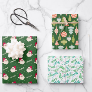 Jolly Old St. Nick, Christmas Ornaments and Holly Wrapping Paper Sheet