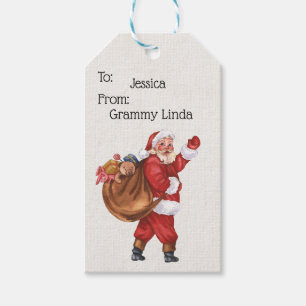 Jolly Old St. Nick Waving Personalized Gift Tags