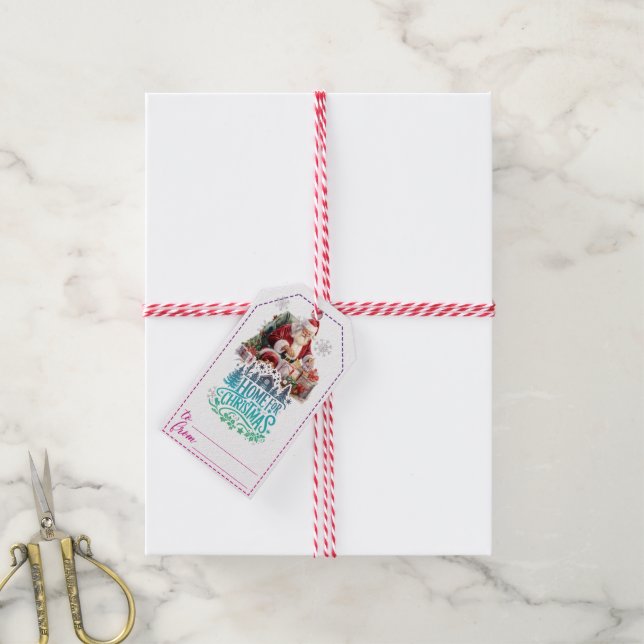 Jolly Père Noël étiquettes cadeaux de Noël (Avec de la ficelle)