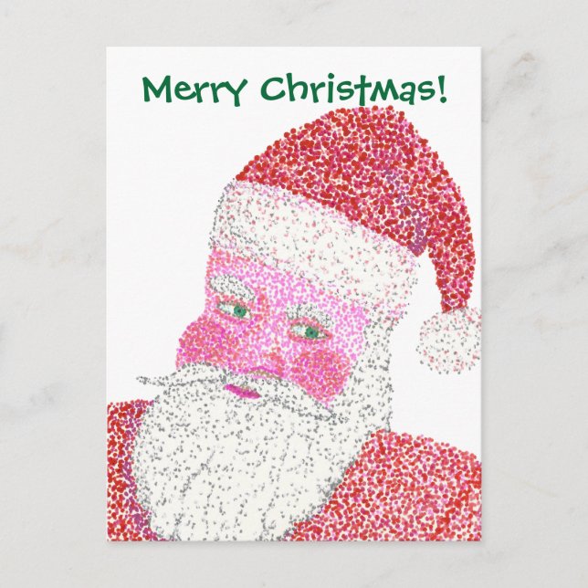 Jolly Père Noël Pointillisme Joyeuses cartes posta (Devant)