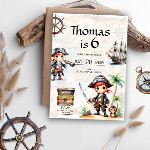 Jolly Pirates 6th Birthday Invitation