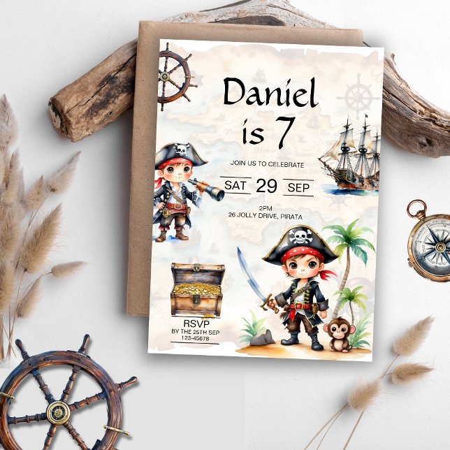 Jolly Pirates 7th Birthday Party Invitation (Jolly Pirates 7th Birthday Invitation)
