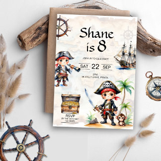 Jolly Pirates 8th Birthday Party Invitation