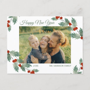 Jolly Plant Botanical New Year Script Photo Postcard