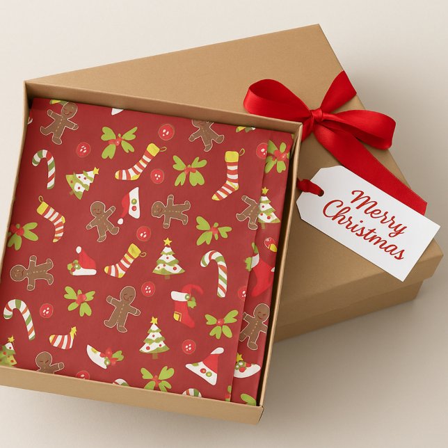 Jolly Red Christmas Candy Canes, Gingerbread  Tissue Paper (Creator Uploaded)