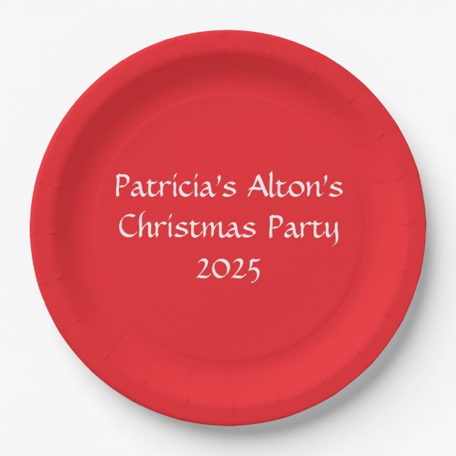 Jolly Red & White: Christmas Party Paper Plate (Front)