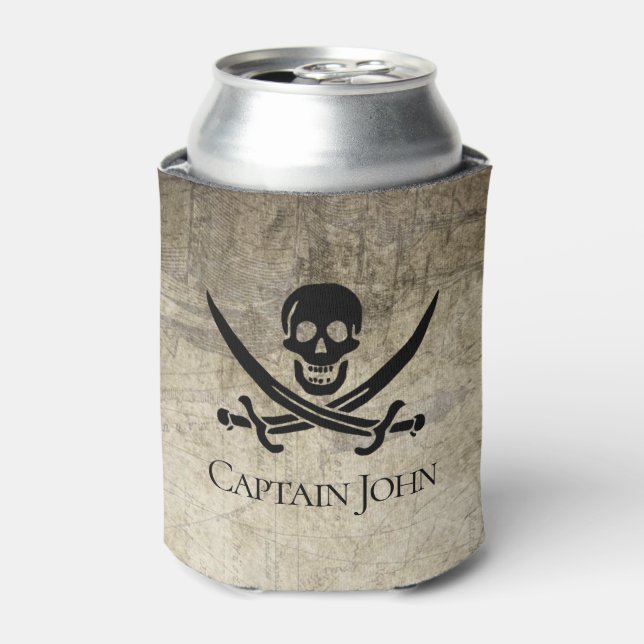 Jolly Roger and Name on Vintage Can Cooler (Can Front)