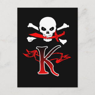 Jolly Roger K Monogram Initial Postcard