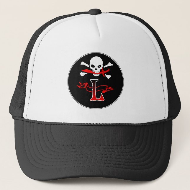 Jolly Roger L Monogram Initial Trucker Hat (Front)