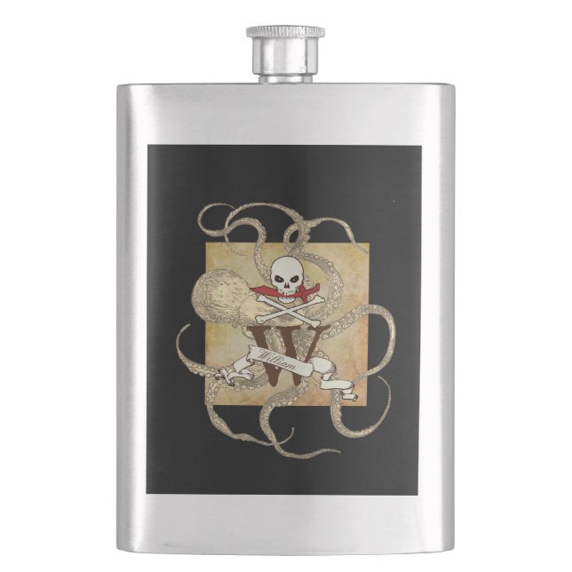 Jolly Roger Monogram Initial  Hip Flask (Front)