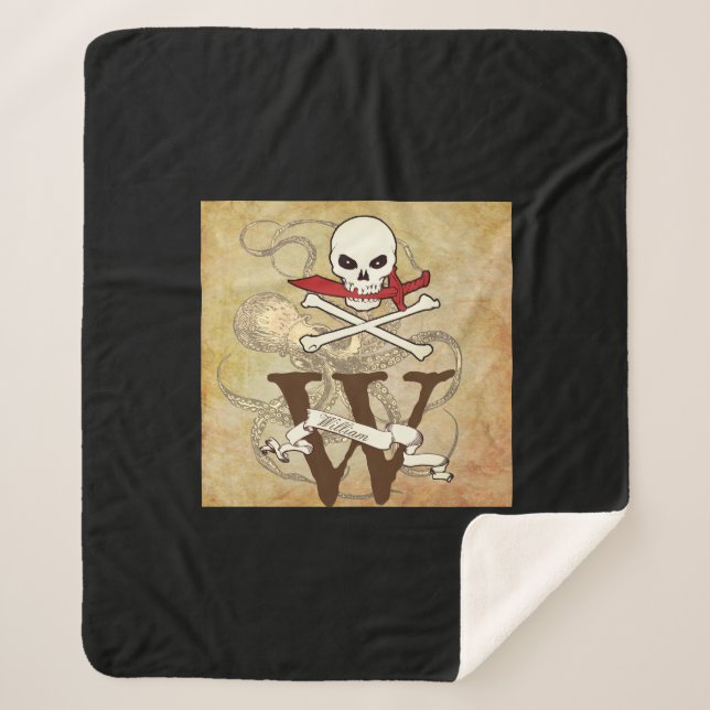 Jolly Roger Monogram Initial  Sherpa Blanket (Front)