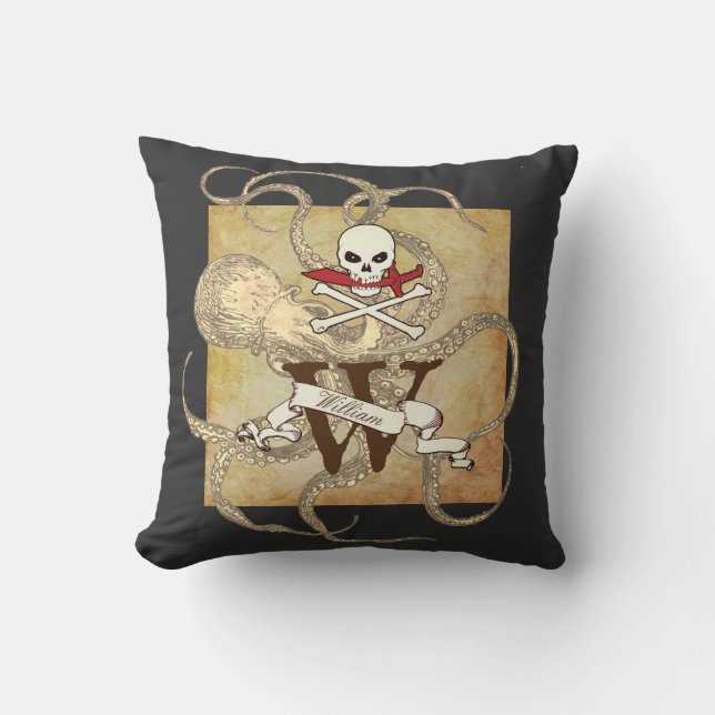 Jolly Roger Monogram Initial Throw Pillow (Front)