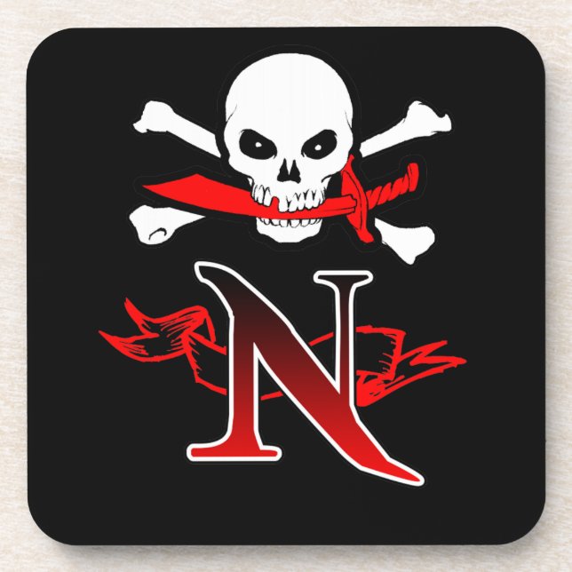 Jolly Roger N Monogram Initial Coaster (Front)