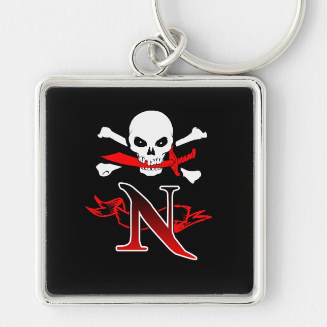 Jolly Roger N Monogram Initial Keychain (Front)