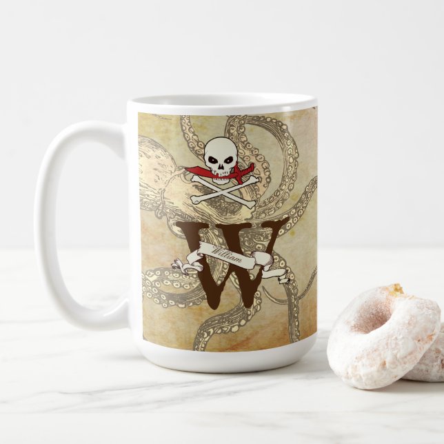 Jolly roger personnalisé Monogramme initial Mug (Avec donut)