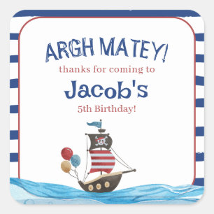 Jolly Roger Pirate Ahoy Matey Birthday Party favou Square Sticker