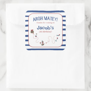 Jolly Roger Pirate Ahoy Matey Birthday Party  Square Sticker