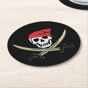Jolly Roger Pirate Bar Paper Coasters