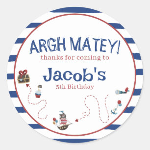 Jolly Roger Pirate Birthday Party guest favour Classic Round Sticker