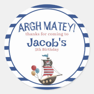 Jolly Roger Pirate Birthday Party guest favour Classic Round Sticker
