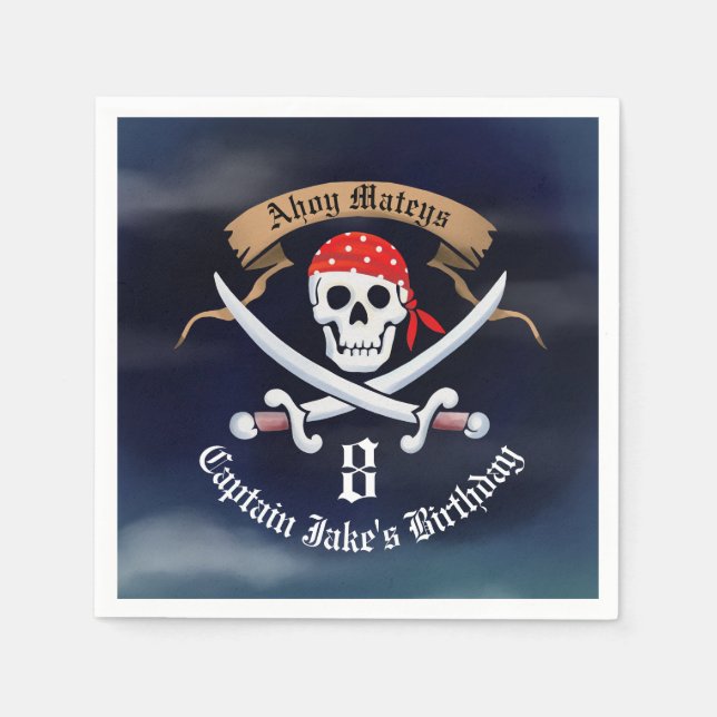 Jolly Roger Pirate Birthday Party Napkin (Front)