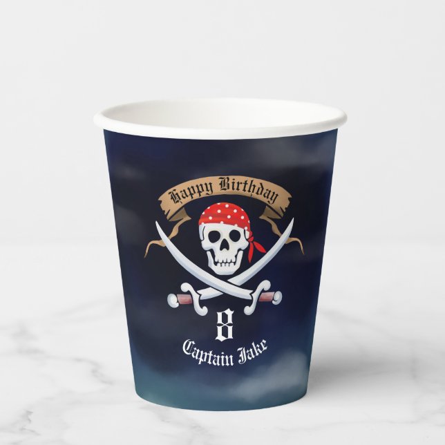 Jolly Roger Pirate birthday party  Paper Cups (Front)