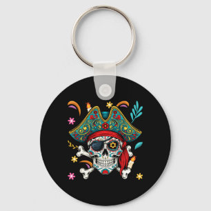 Jolly Roger Pirate Crossbone Sugar Skull Day Of Keychain