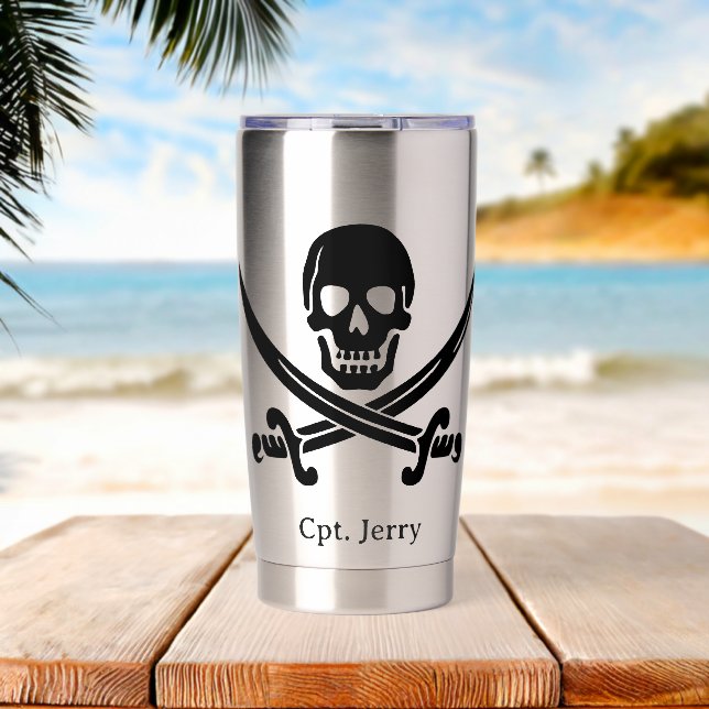 Jolly Roger Pirate Custom Insulated Tumbler (Beach (Rotated))