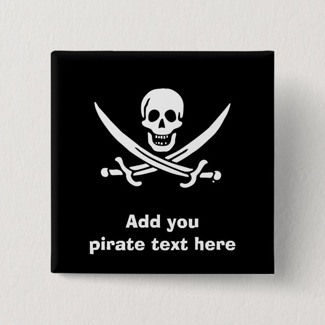 Jolly roger pirate flag 2 inch square button (Front)