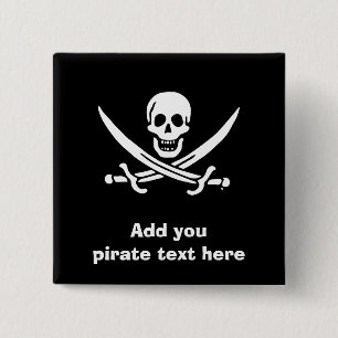 Jolly roger pirate flag 2 inch square button