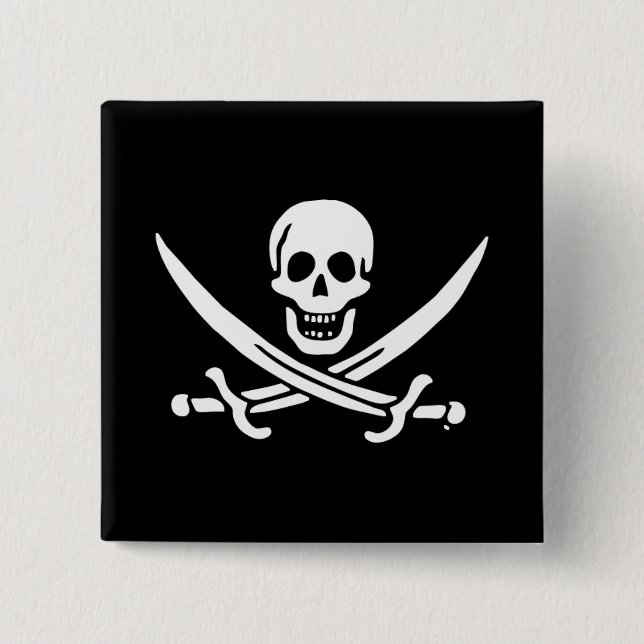 Jolly roger pirate flag 2 inch square button (Front)