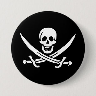 Jolly roger pirate flag 3 inch round button