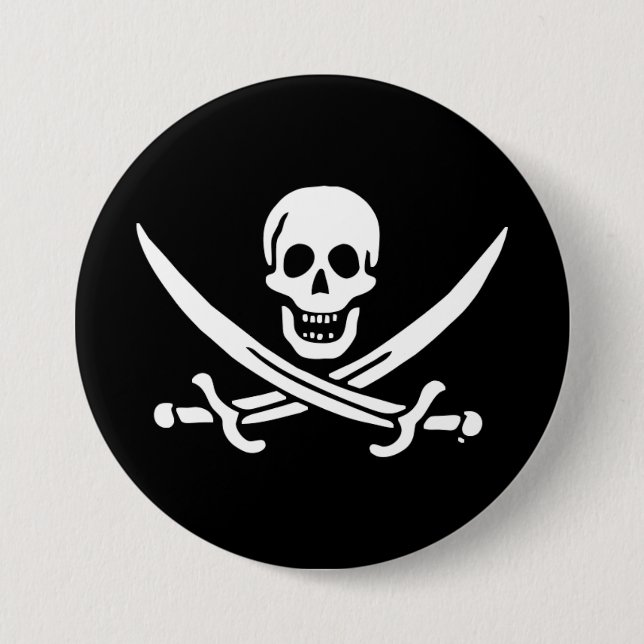 Jolly roger pirate flag 3 inch round button (Front)