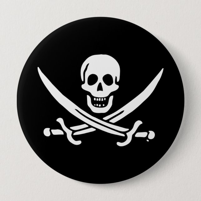 Jolly roger pirate flag 4 inch round button (Front)