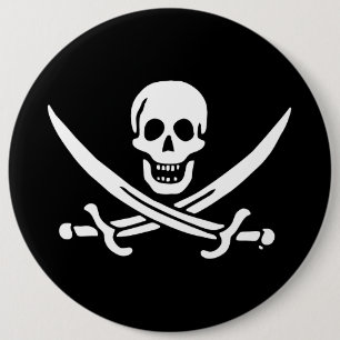 Jolly roger pirate flag 6 inch round button