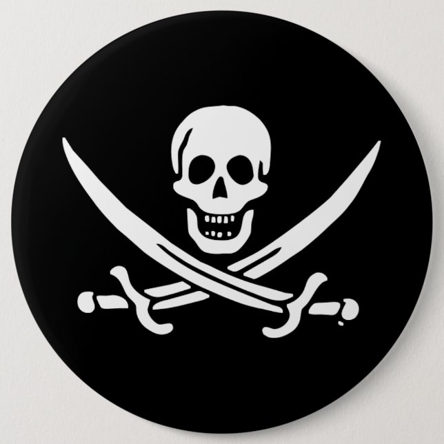 Jolly roger pirate flag 6 inch round button (Front)