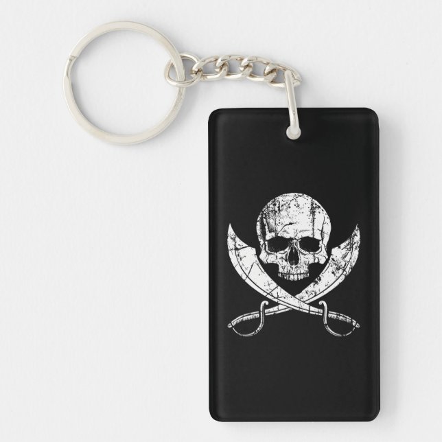 Jolly Roger Pirate Flag Skull and Cross Swords Keychain (Front)