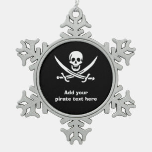 Jolly roger pirate flag snowflake pewter christmas ornament