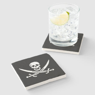 Jolly roger pirate flag stone coaster
