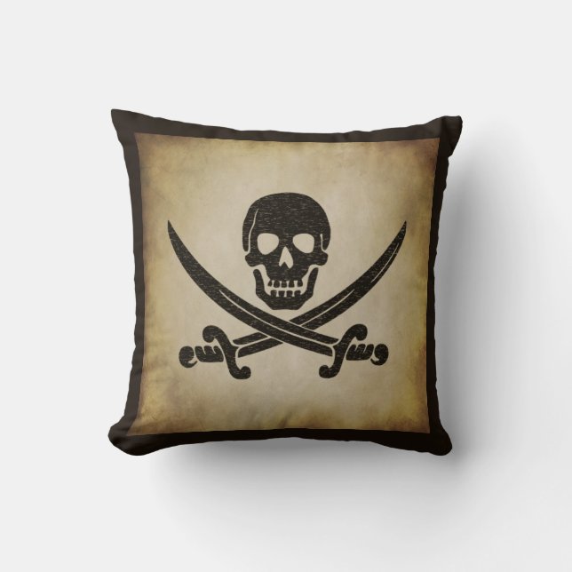 Jolly Roger Pirate Flag Throw Pillow (Front)