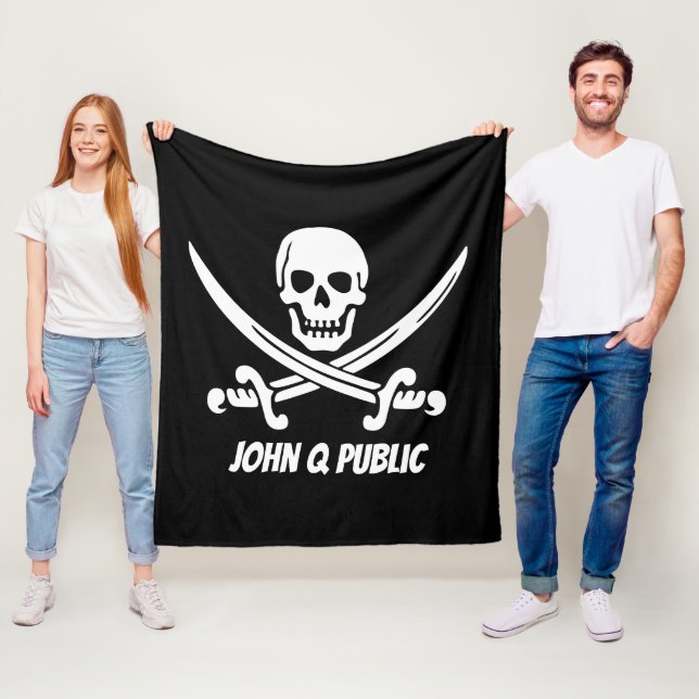 Jolly Roger Pirate Flag w/ Name Fleece Blanket (In Situ)