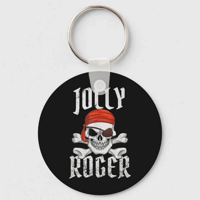 Jolly Roger Pirate Halloween Skull And Crossbones  Keychain (Front)