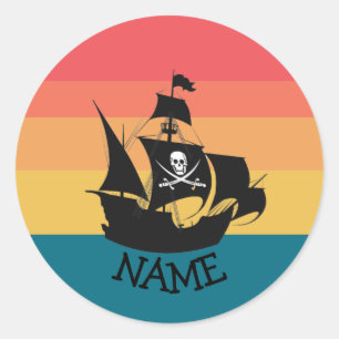 Jolly Roger Pirate Party Ship  Classic Round Sticker