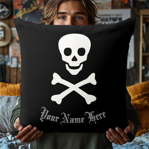 Jolly Roger Pirate Skull and Crossbones Throw Pillow