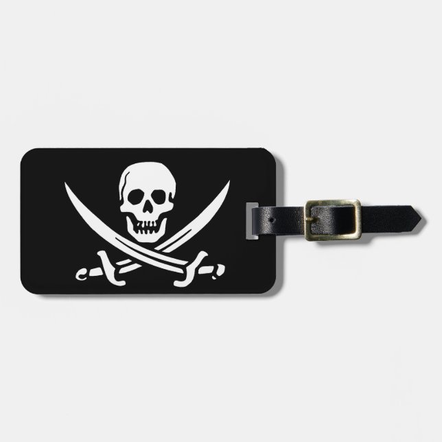 Jolly Roger Pirate Skull Bone Luggage Tag (Front Horizontal)