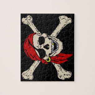 Jolly Roger Pirate Skull Bones Red Bandana Jigsaw Puzzle
